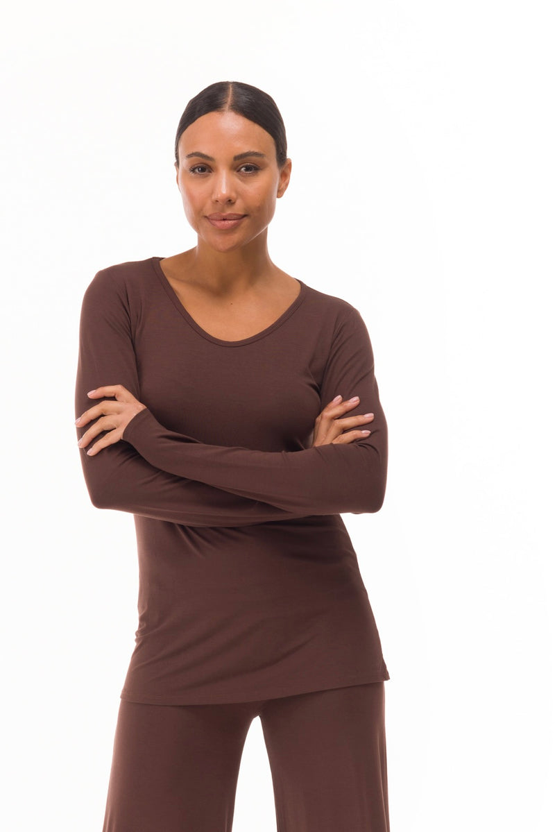 BAMBOO LONG SLEEVE TOP BROWN