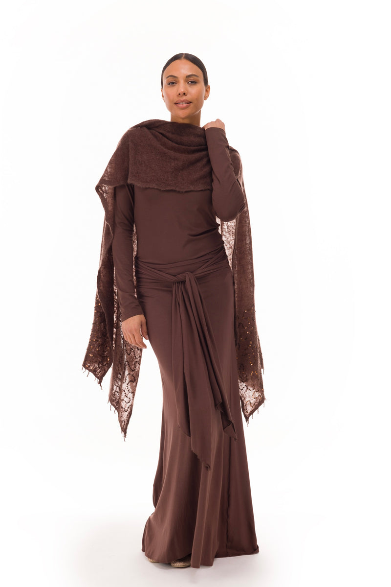 100% CASHMERE FELTED SCARF WITH SEQUINS BROWN