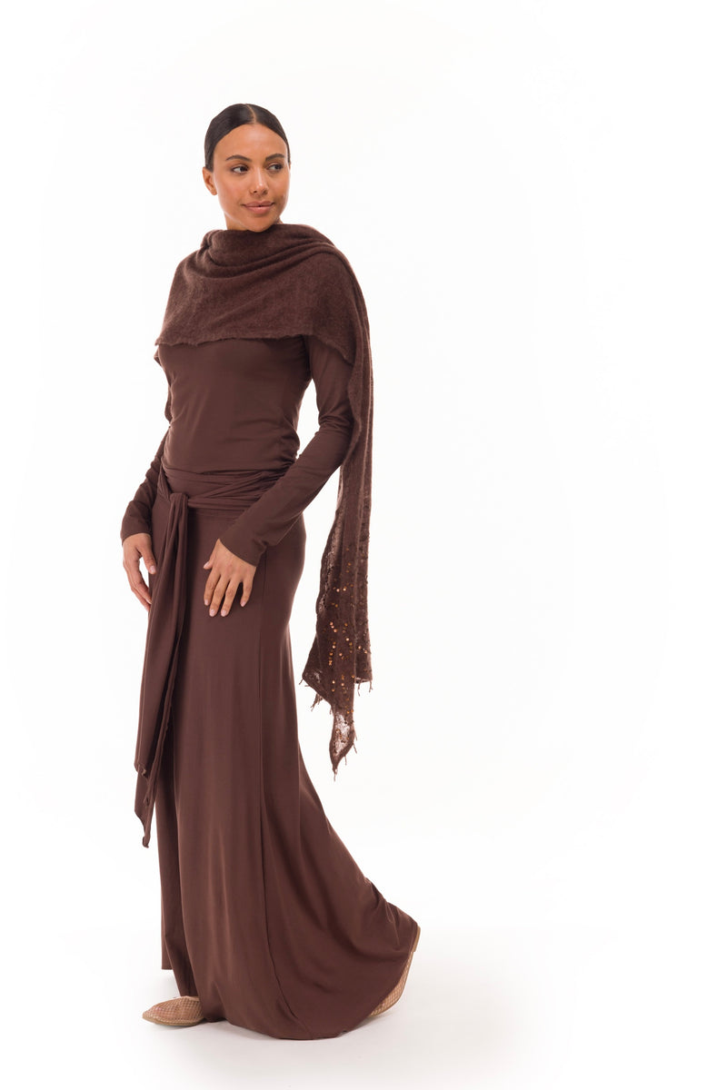 100% CASHMERE FELTED SCARF WITH SEQUINS BROWN