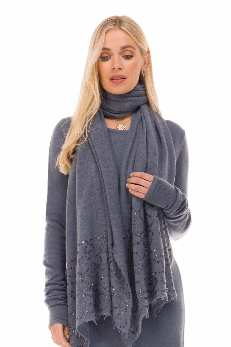 100% CASHMERE FELTED SCARF WITH SEQUINS DOVE GREY