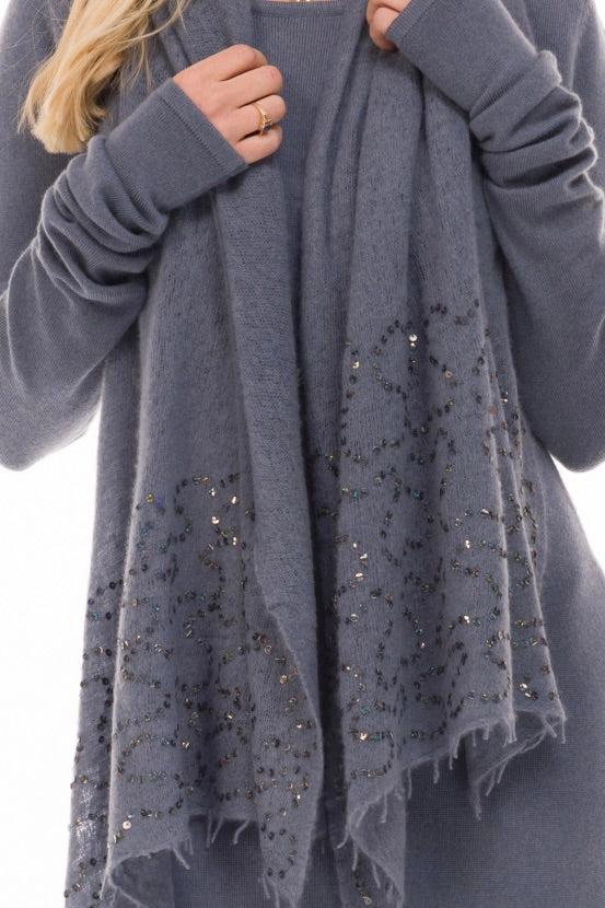 100% CASHMERE FELTED SCARF WITH SEQUINS DOVE GREY
