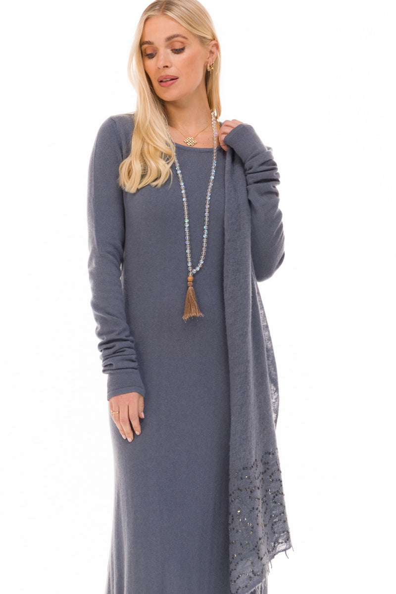 100% CASHMERE MAXI FITTED DRESS DOVE GREY