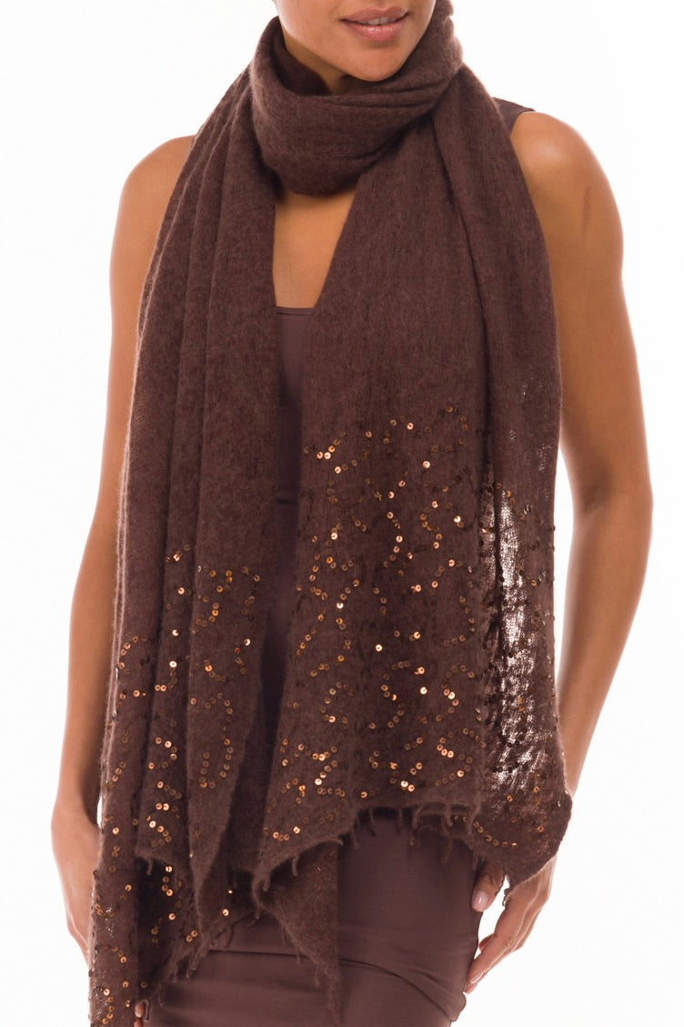 100% CASHMERE FELTED SCARF WITH SEQUINS BROWN