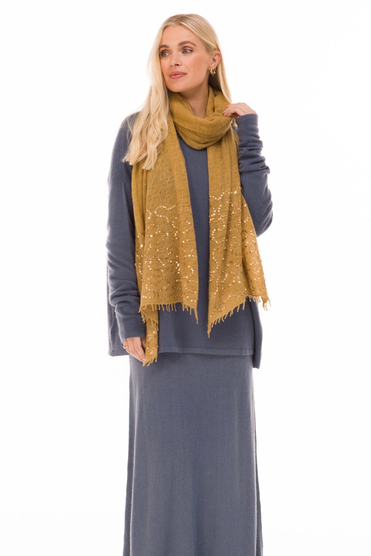 100% CASHMERE FELTED SCARF WITH SEQUINS HONEY