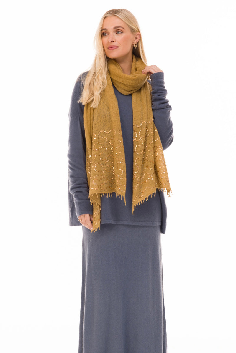 100% CASHMERE FELTED SCARF WITH SEQUINS HONEY