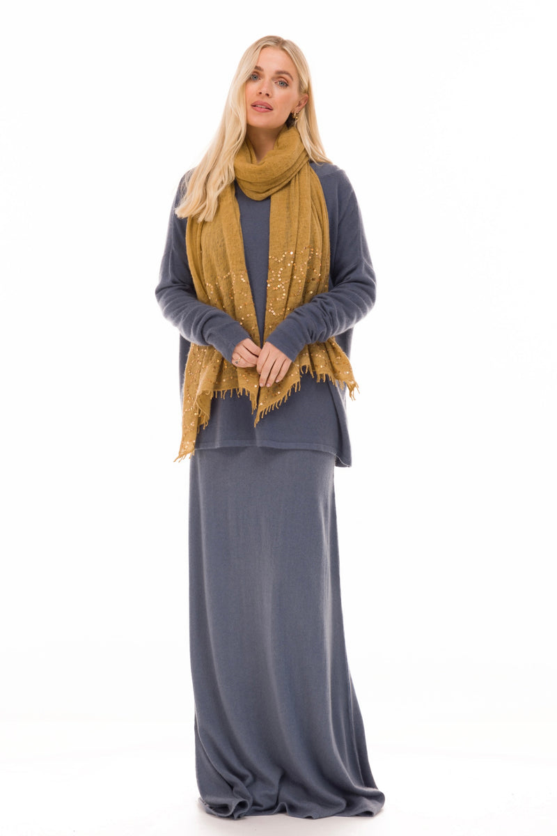 100% CASHMERE MAXI FITTED DRESS DOVE GREY