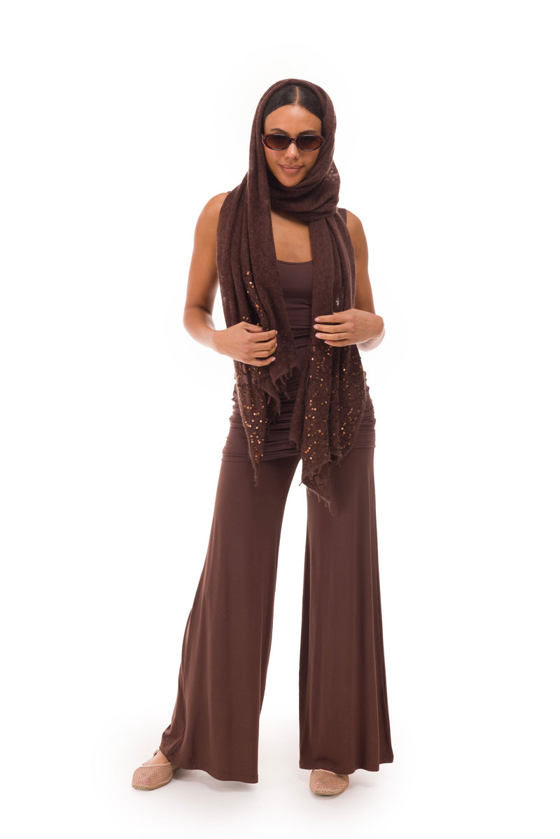 100% CASHMERE FELTED SCARF WITH SEQUINS BROWN