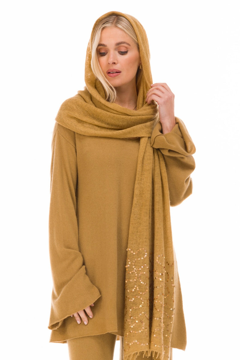 100% CASHMERE FELTED SCARF WITH SEQUINS HONEY