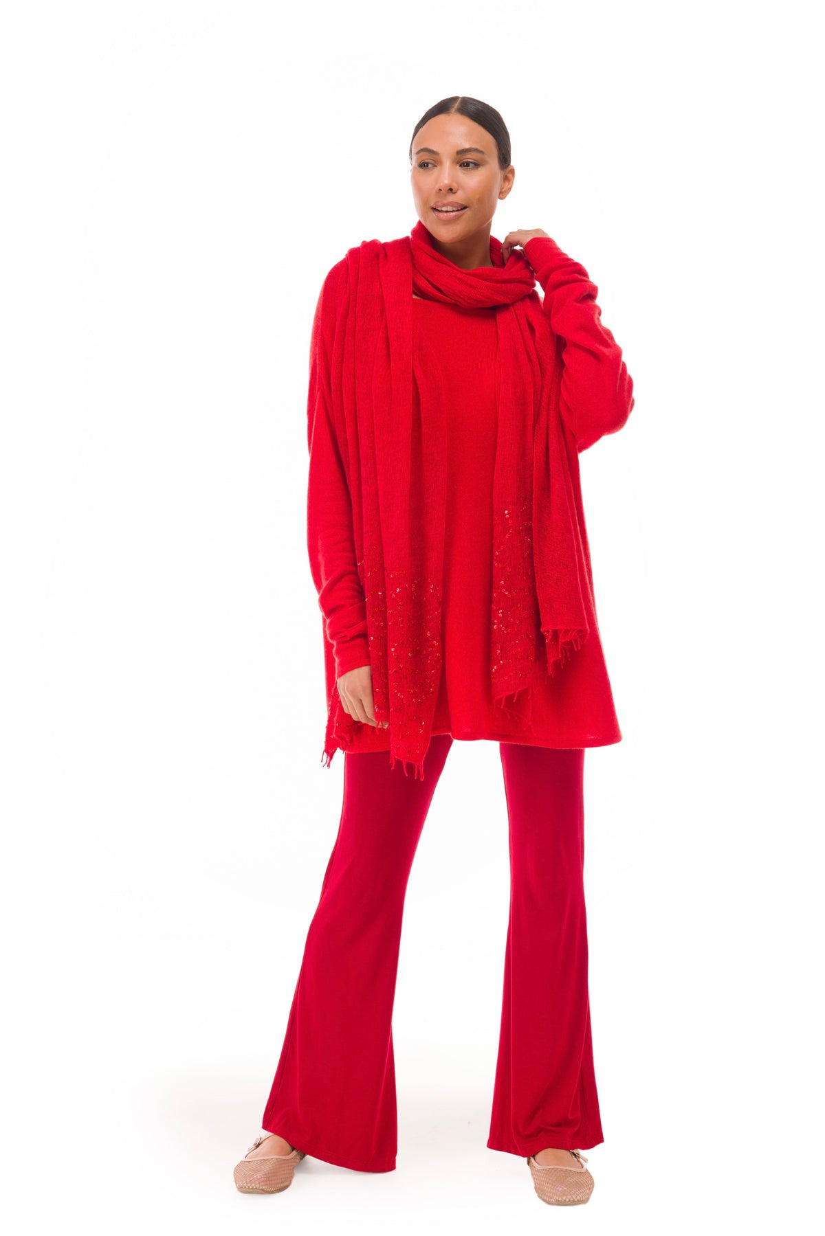 100% CASHMERE FELTED SCARF WITH SEQUINS RED