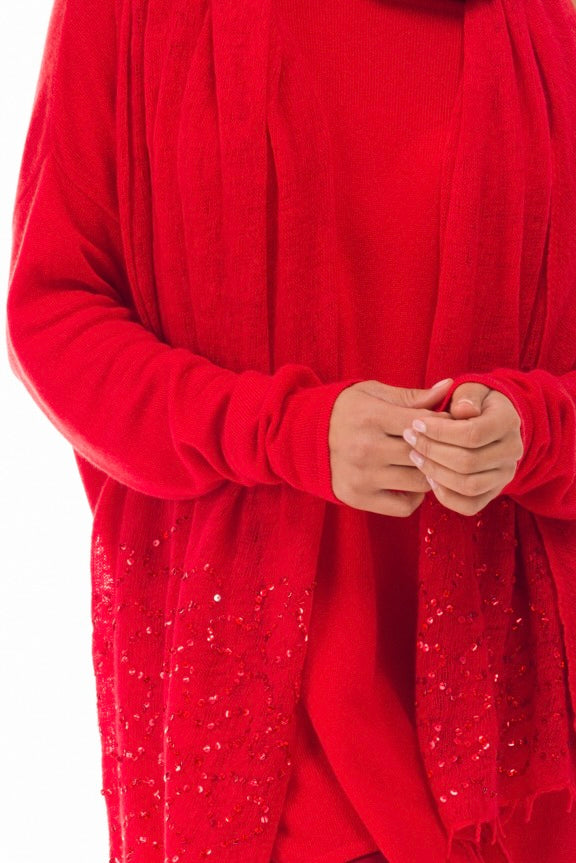 100% CASHMERE FELTED SCARF WITH SEQUINS RED