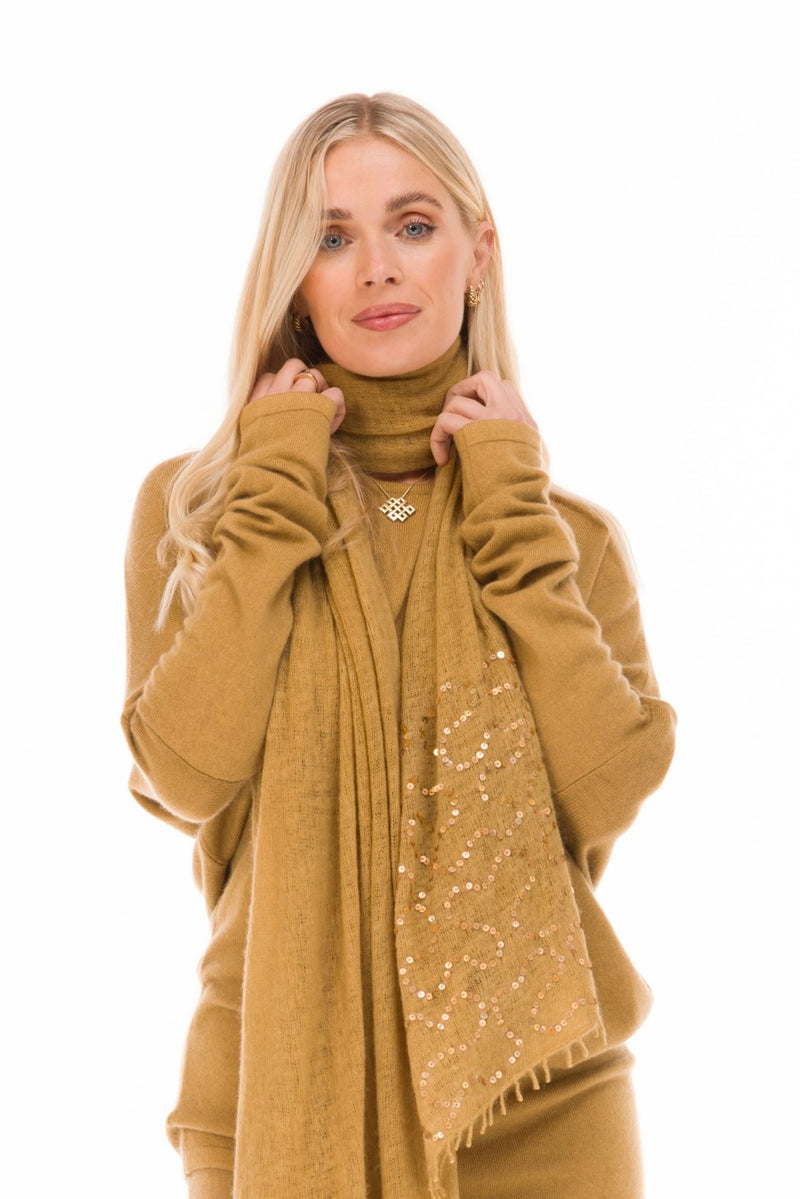 100% CASHMERE FELTED SCARF WITH SEQUINS HONEY