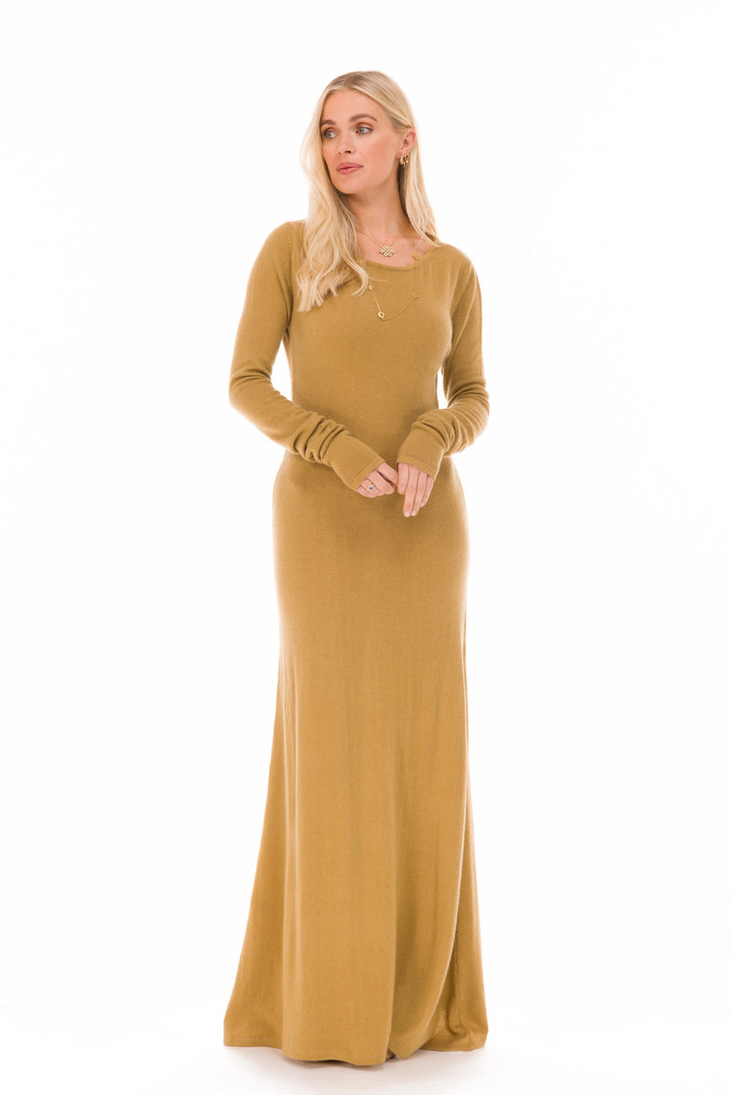 100% CASHMERE MAXI FITTED DRESS PISTACHIO