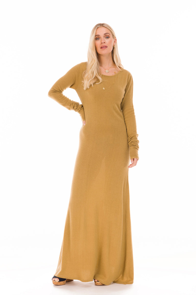 100% CASHMERE MAXI FITTED DRESS PISTACHIO
