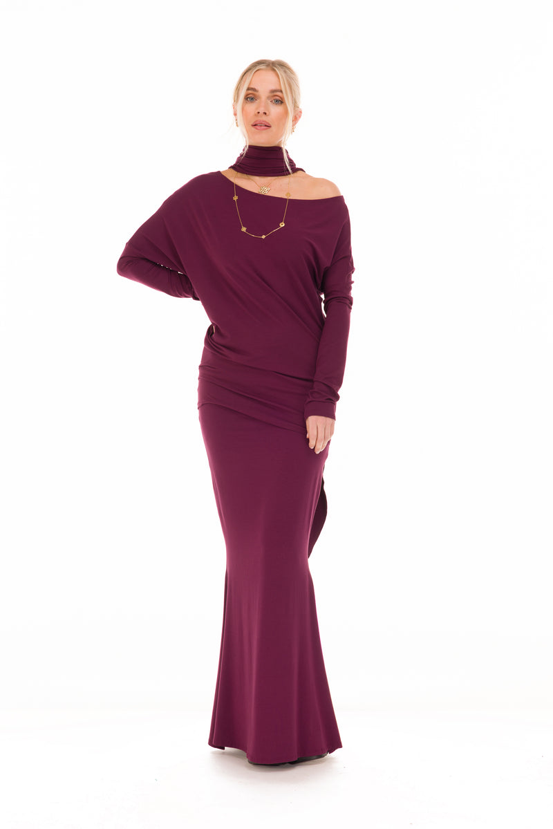 BAMBOO SIDE SLIT SKIRT BERRY