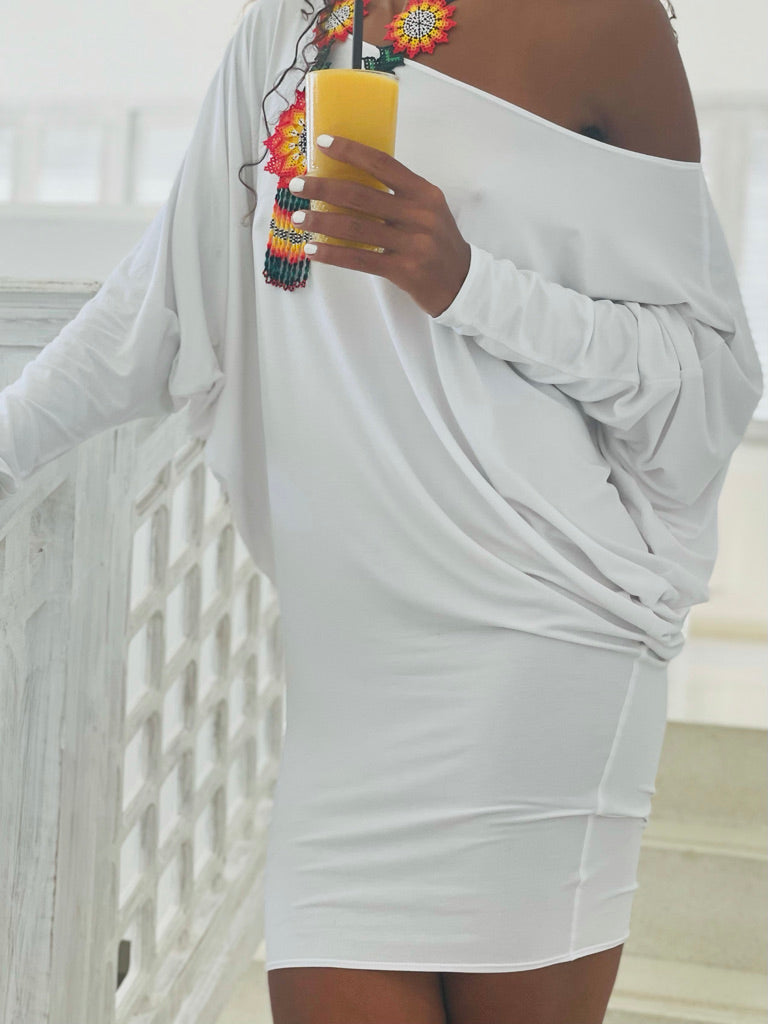 BAMBOO RAGLAN TOP WITH SCARF WHITE