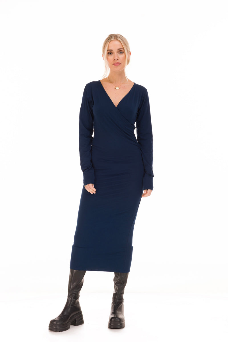 BAMBOO CROSSOVER DRESS NAVY