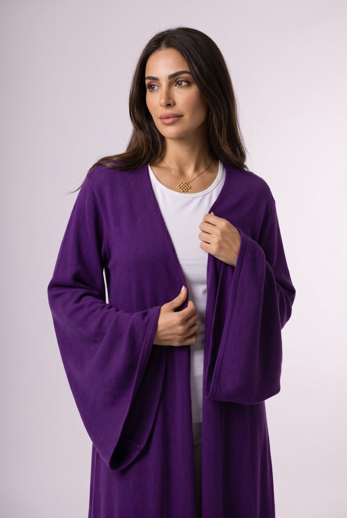 100% 2 PLY CASHMERE DRAPED SHRUG PURPLE