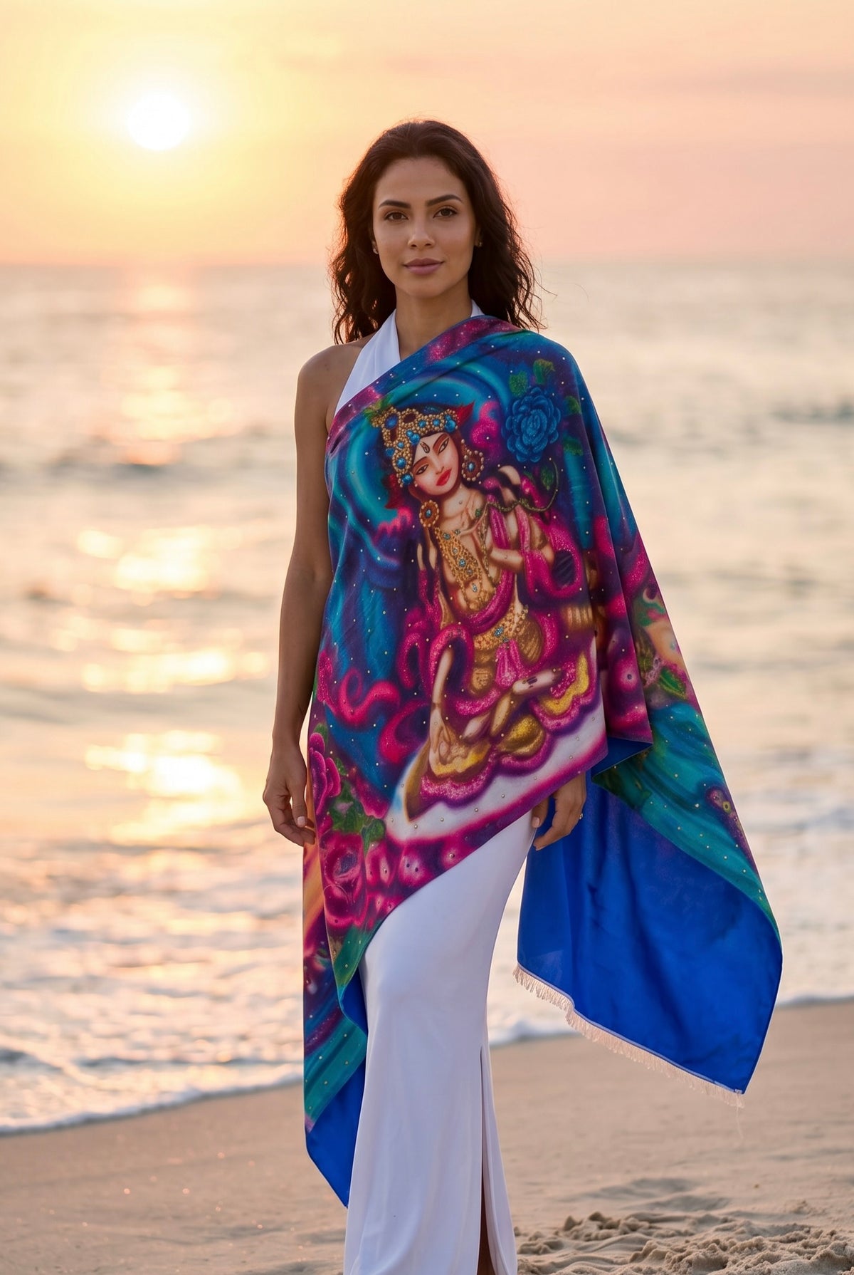 WHITE TARA 100% CASHMERE AND SILK BEADED SHAWL