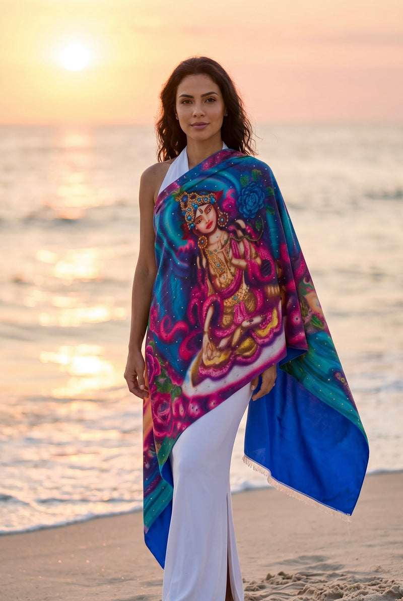 WHITE TARA 100% CASHMERE AND SILK BEADED SHAWL