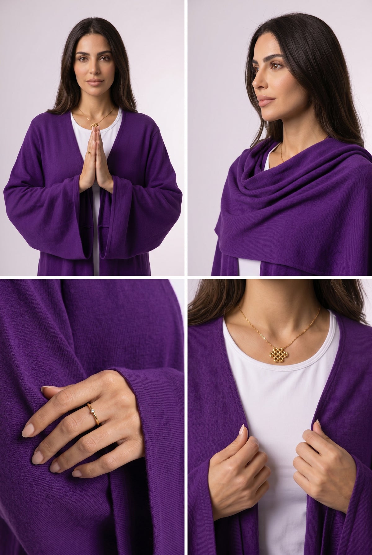 100% 2 PLY CASHMERE DRAPED SHRUG PURPLE