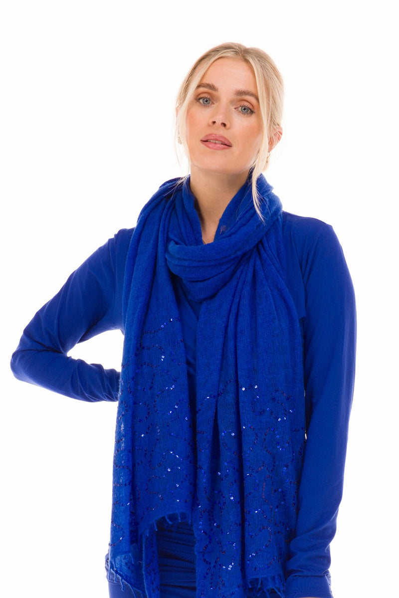 100% CASHMERE FELTED SCARF WITH SEQUINS ROYAL BLUE