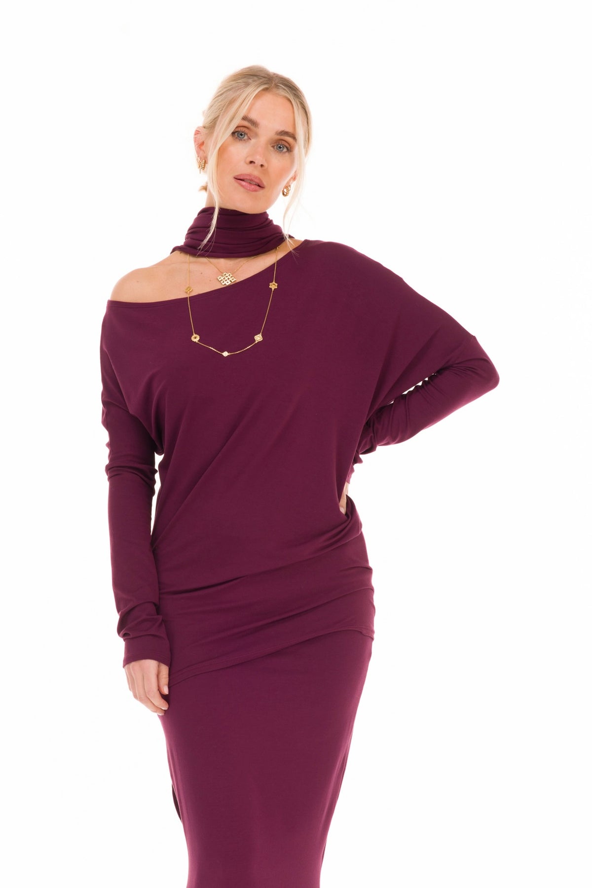 BAMBOO SIDE SLIT SKIRT BERRY