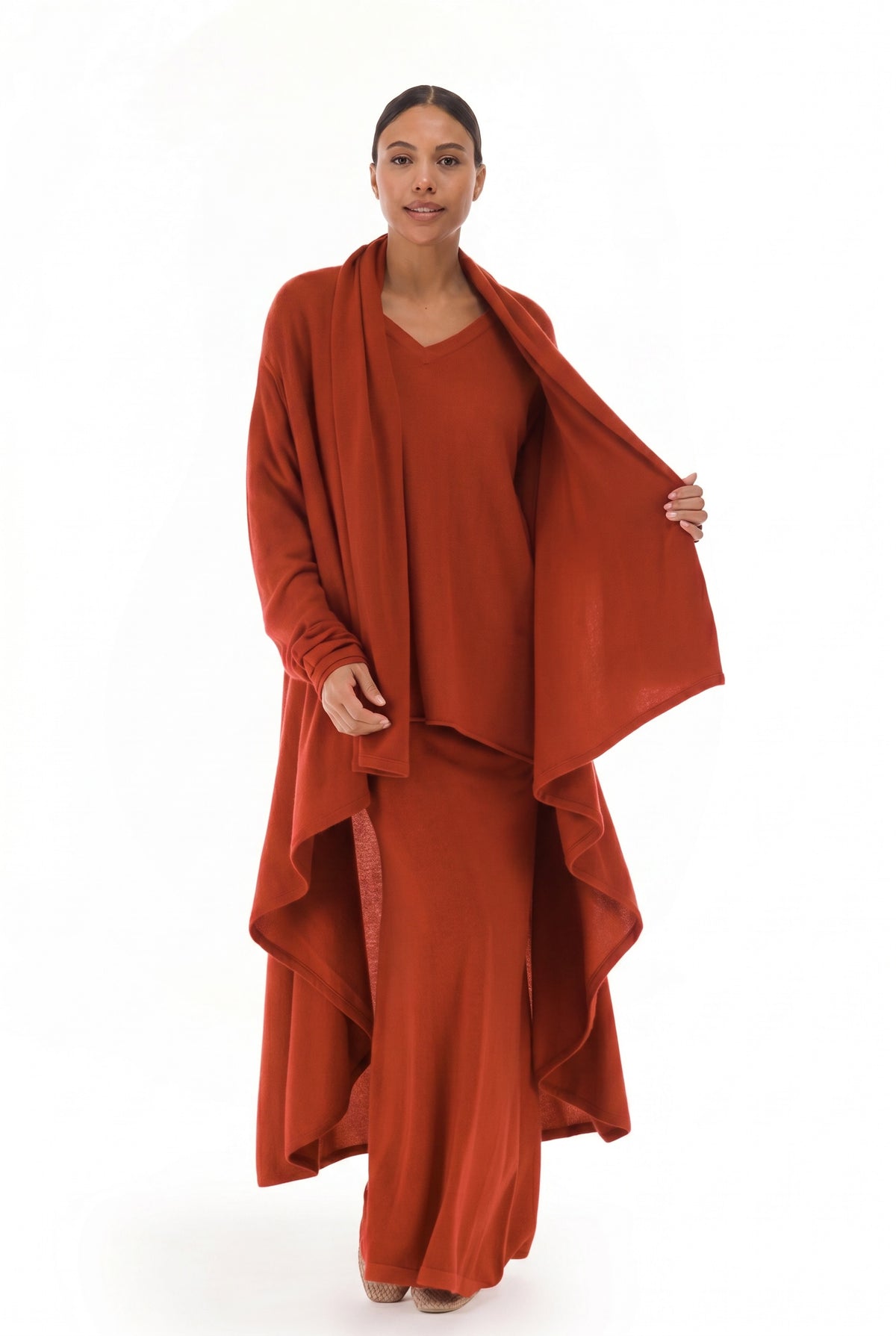 NEW 100% MONGOLIAN CASHMERE WATERFALL JACKET TERRACOTTA