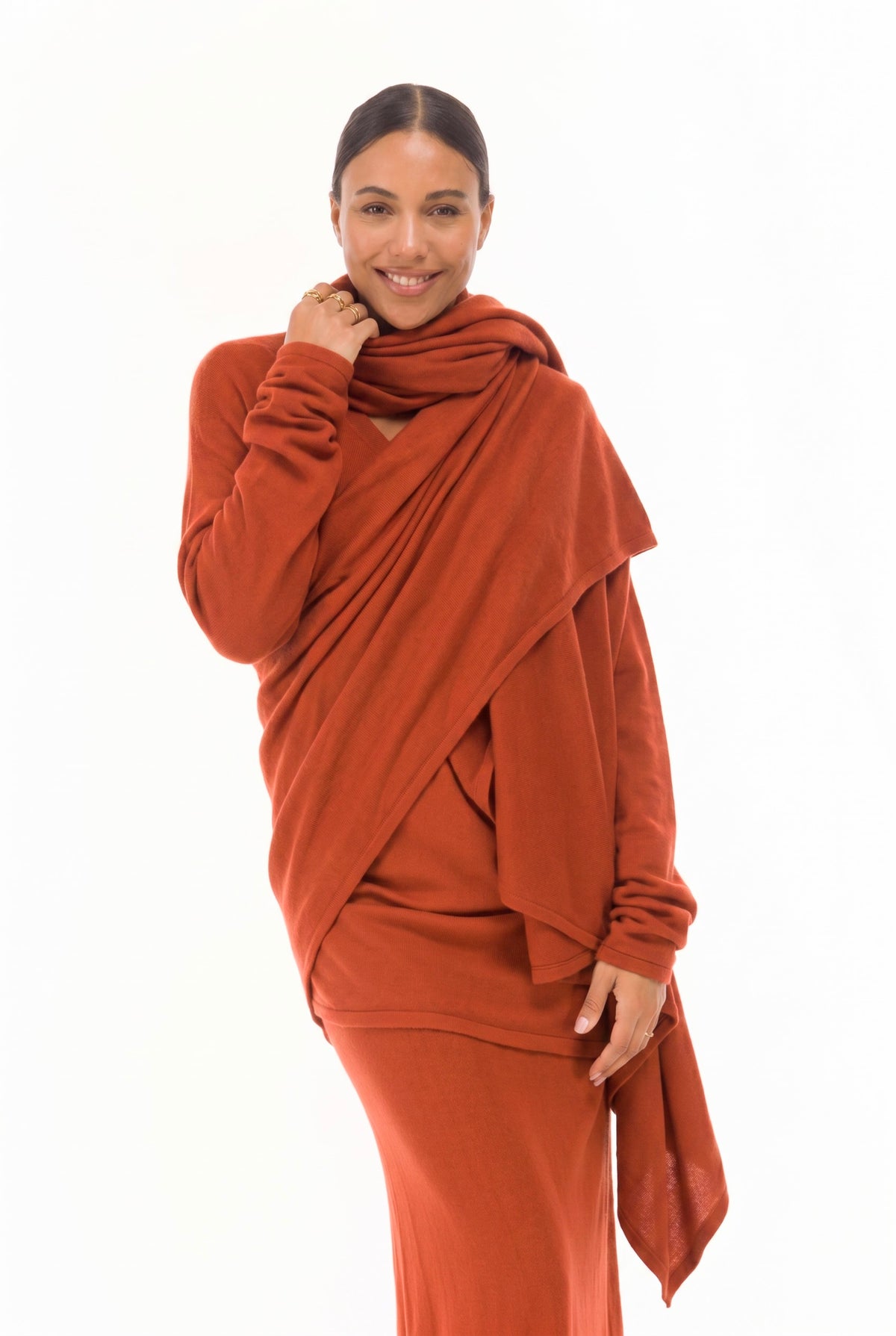 NEW 100% MONGOLIAN CASHMERE WATERFALL JACKET TERRACOTTA