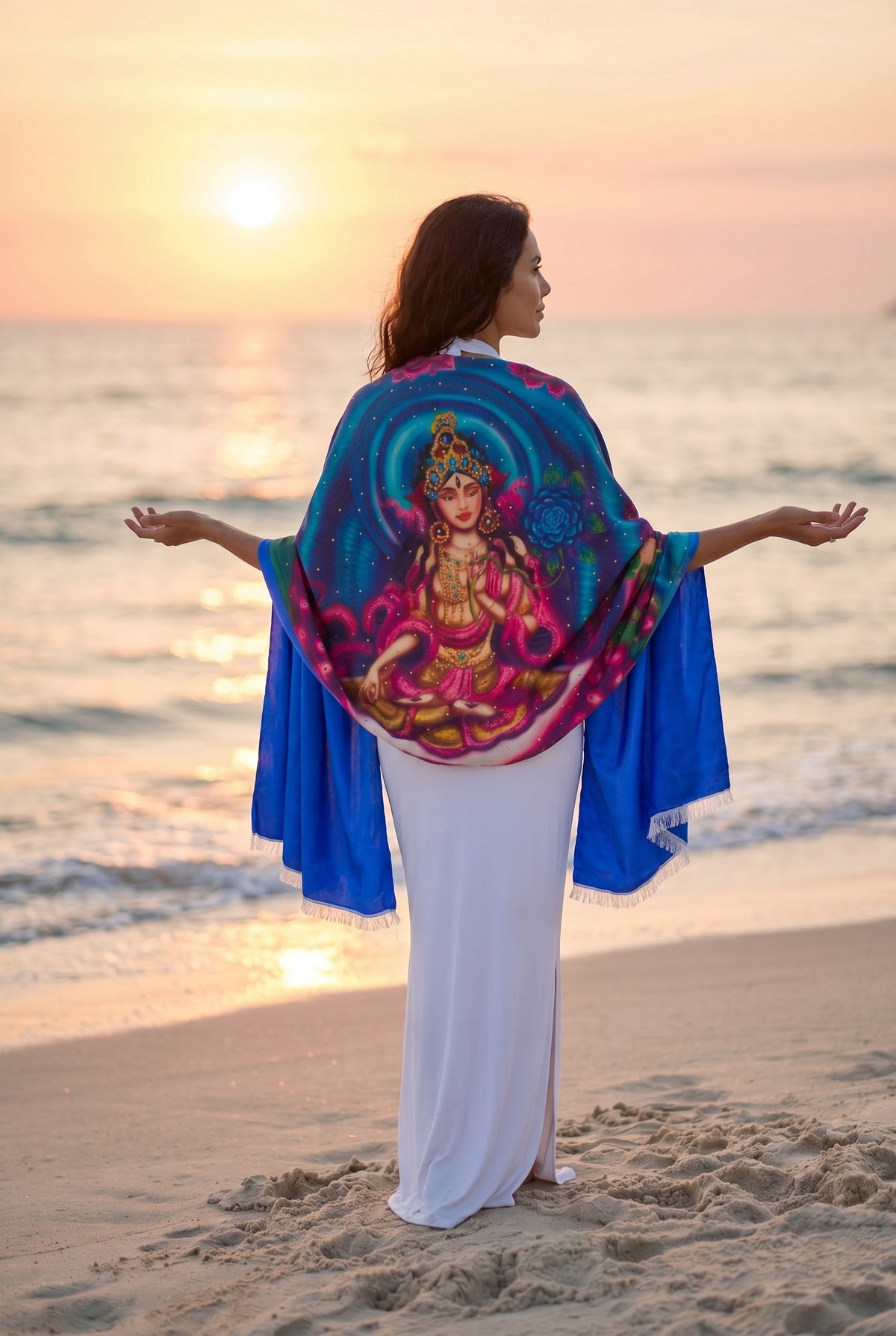WHITE TARA 100% CASHMERE AND SILK BEADED SHAWL