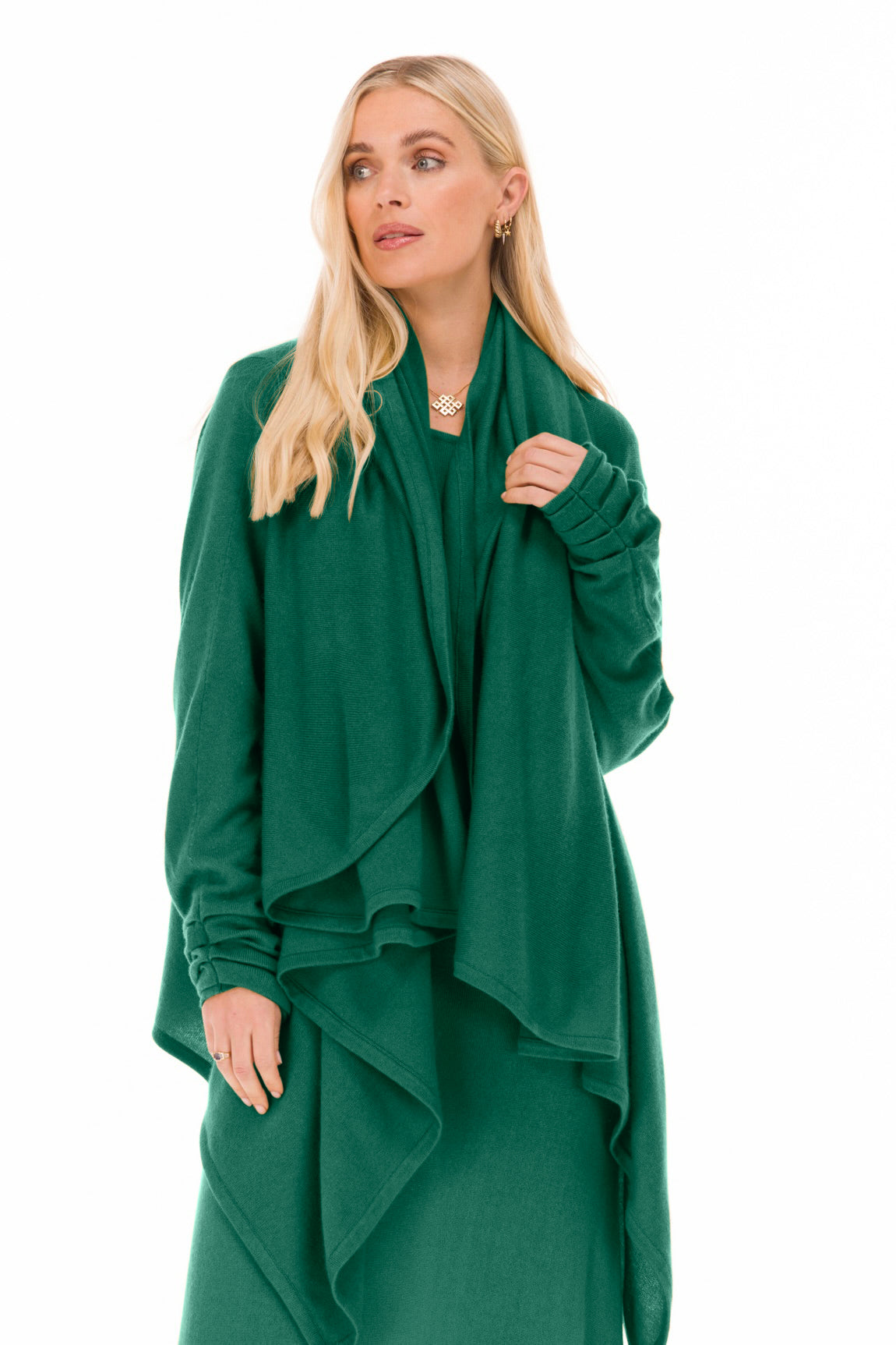 NEW 100% MONGOLIAN CASHMERE WATERFALL JACKET EMERALD GREEN