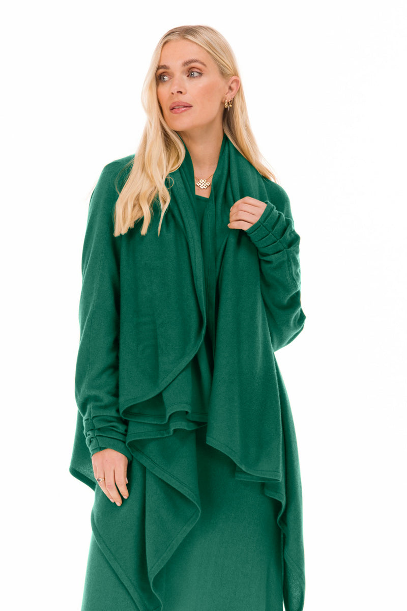 NEW 100% MONGOLIAN CASHMERE WATERFALL JACKET EMERALD GREEN