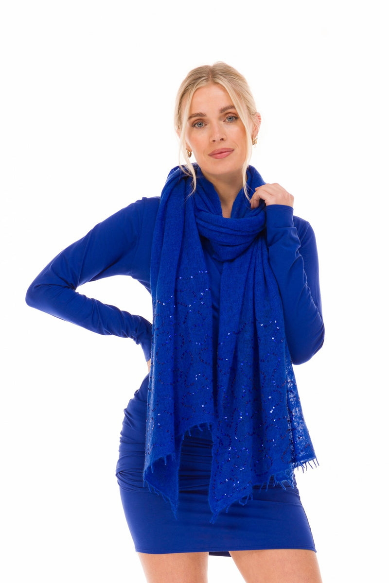 100% CASHMERE FELTED SCARF WITH SEQUINS ROYAL BLUE