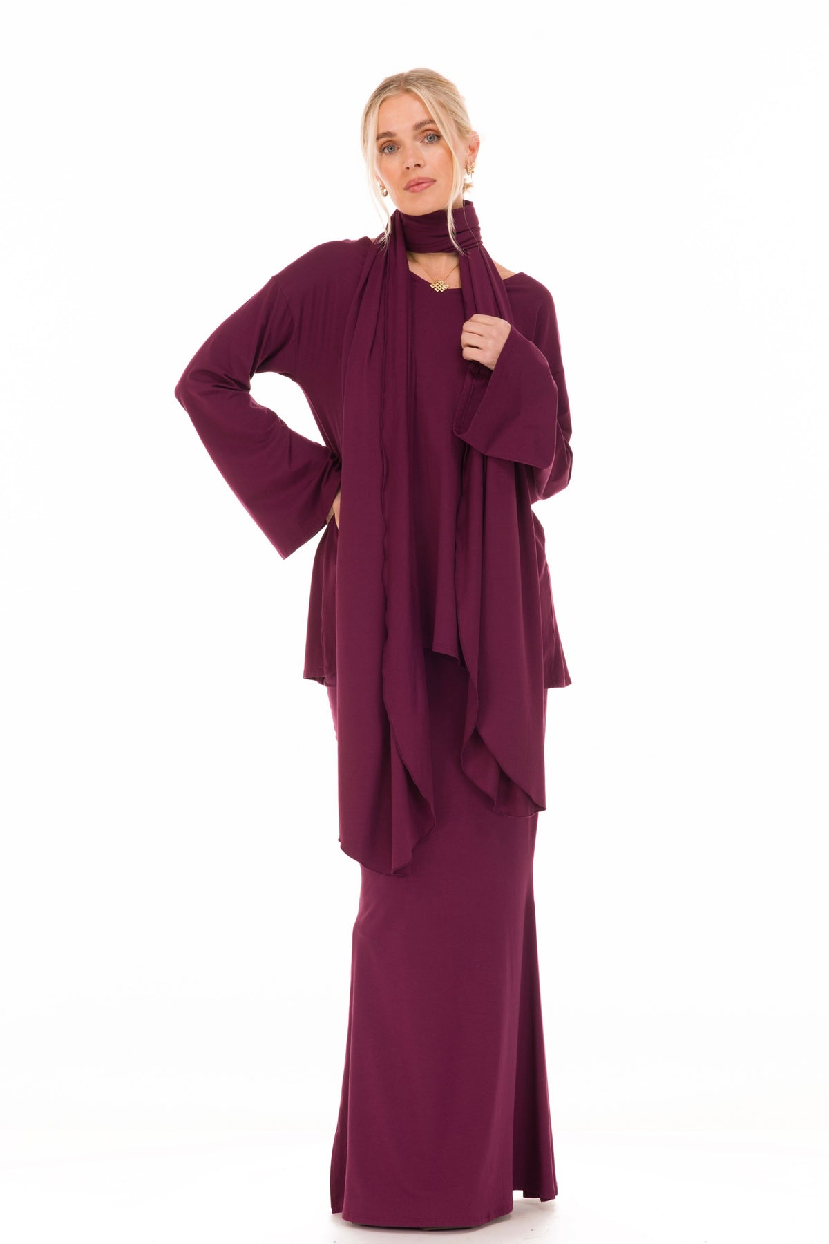 BAMBOO SIDE SLIT SKIRT BERRY