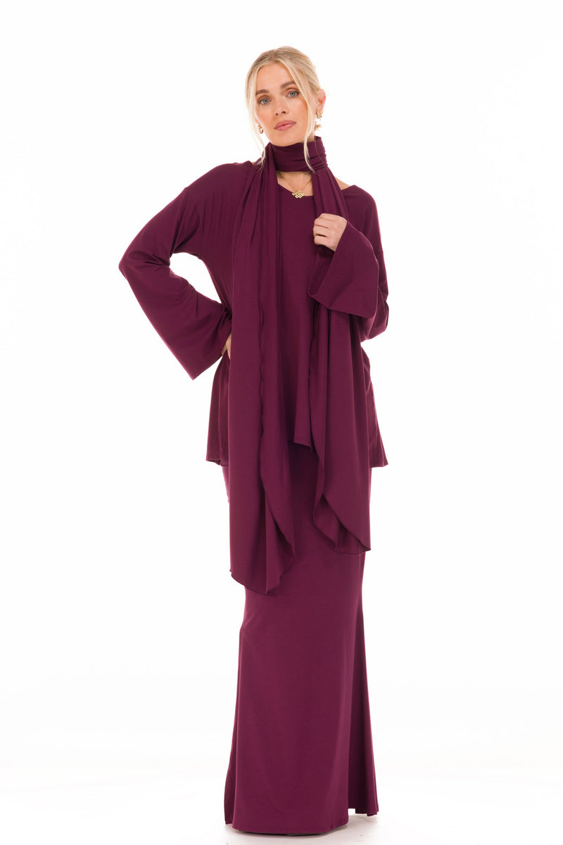 BAMBOO SIDE SLIT SKIRT BERRY