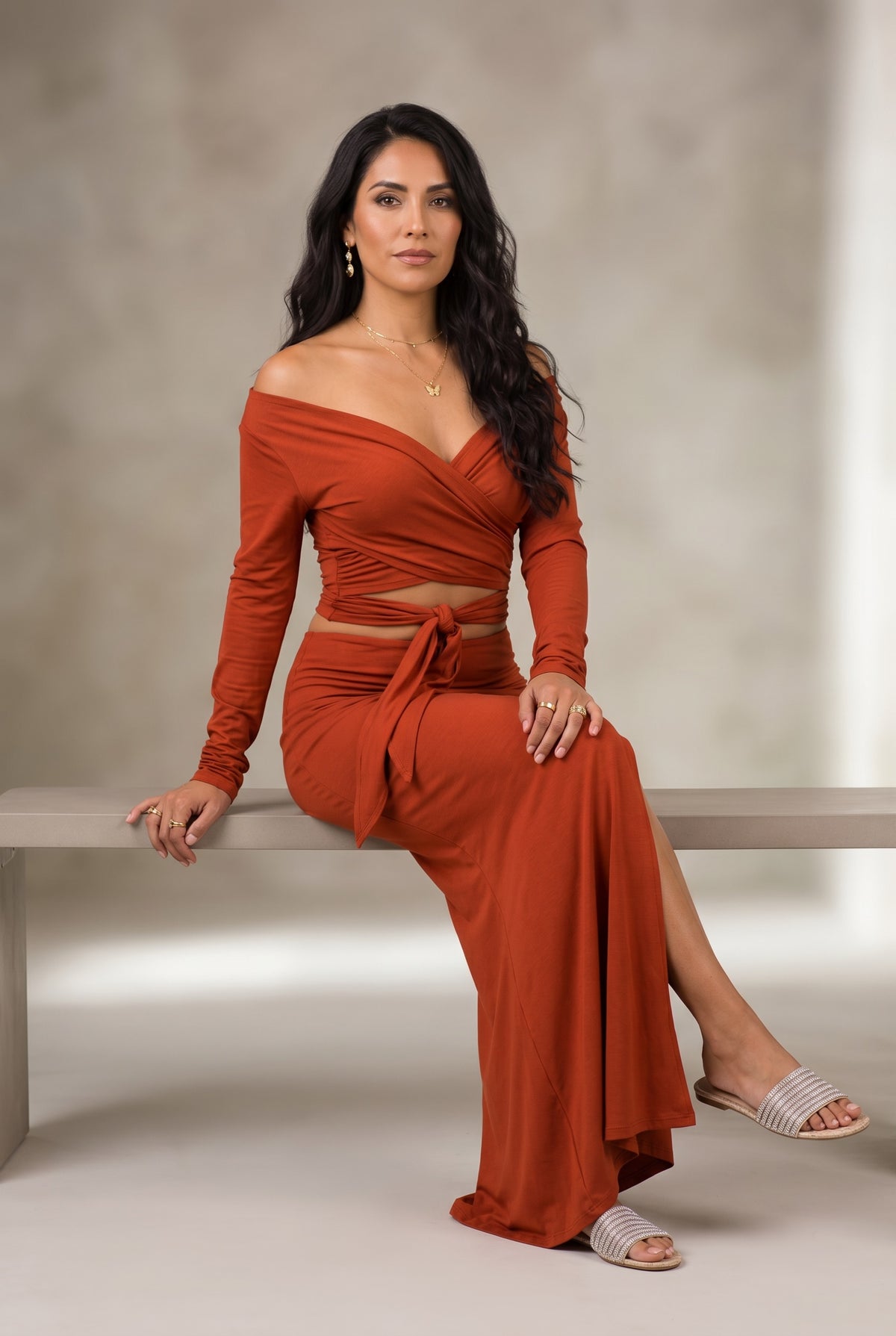BAMBOO SIDE SLIT SKIRT TERRACOTTA