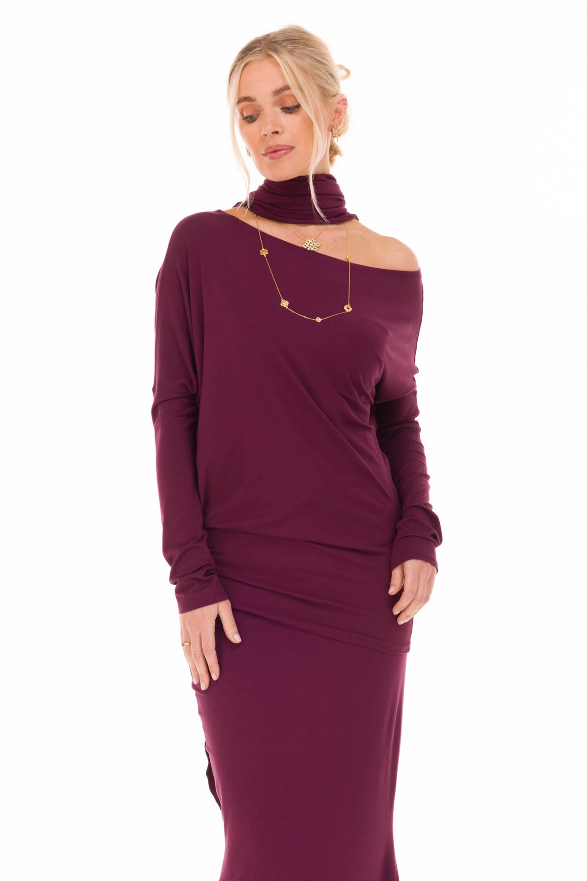 BAMBOO SIDE SLIT SKIRT BERRY