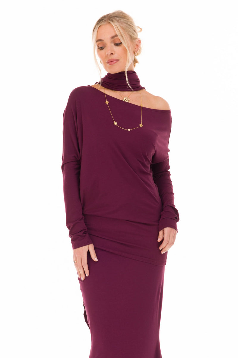 BAMBOO SIDE SLIT SKIRT BERRY