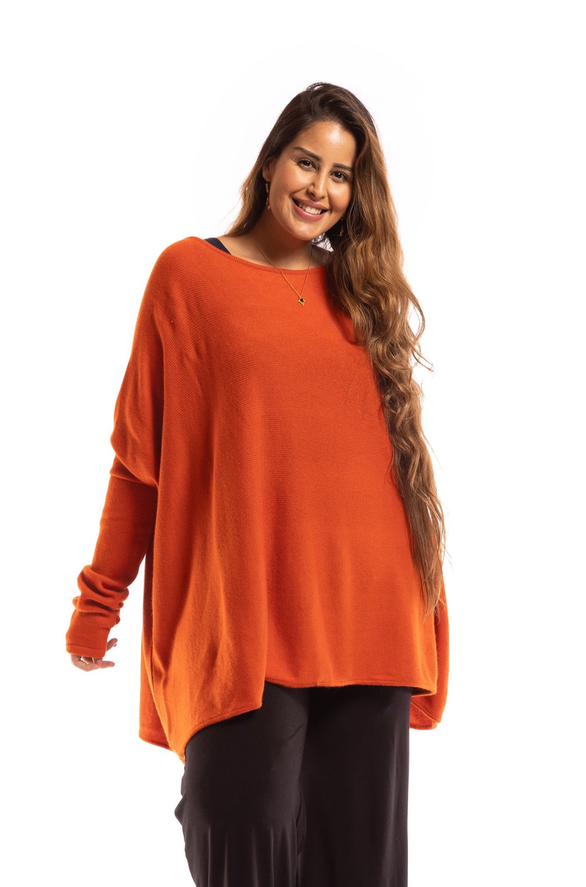 100%4 PLY CASHMERE SNUGGLE BOX JUMPER SPICY ORANGE