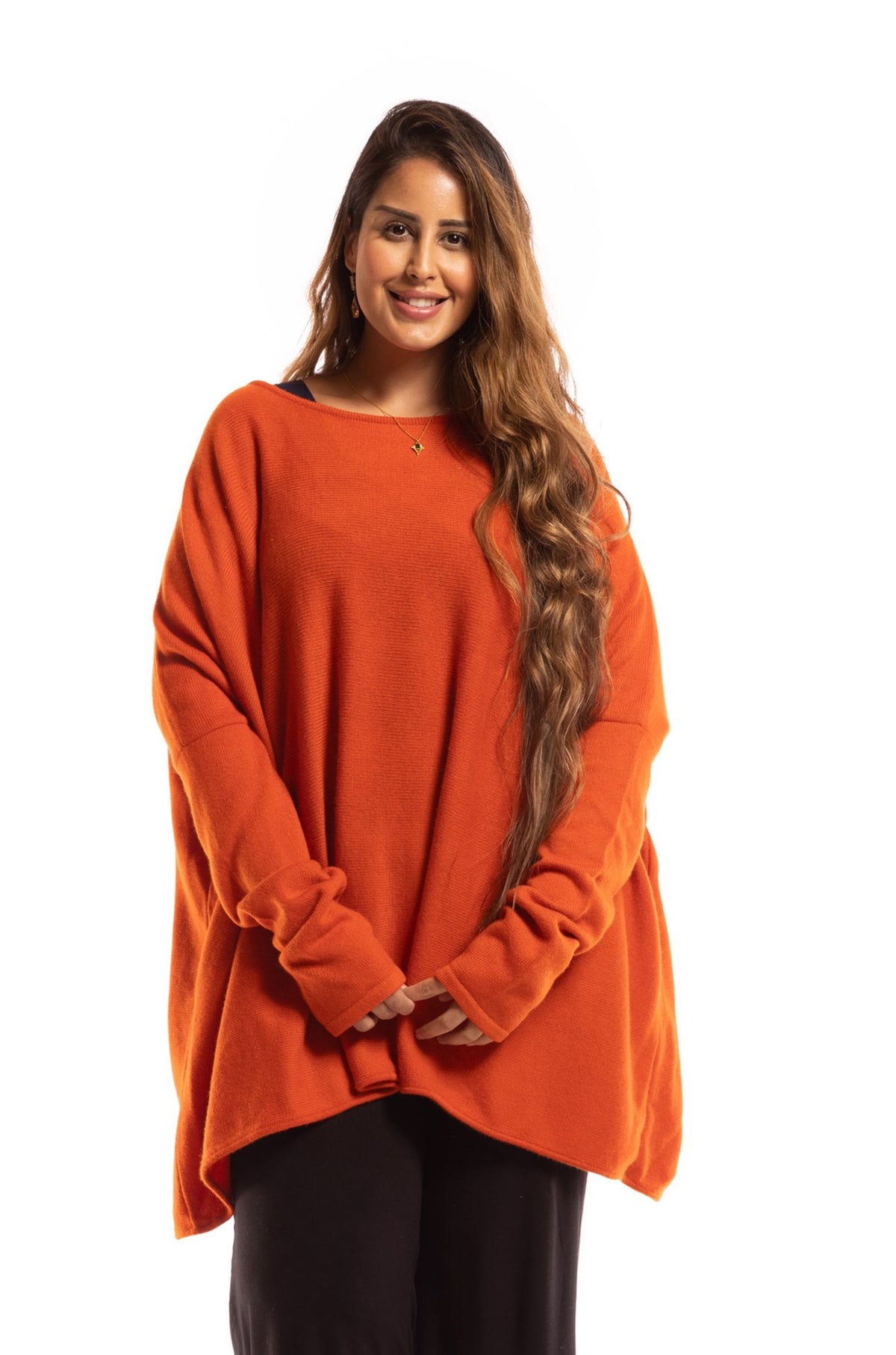 100%4 PLY CASHMERE SNUGGLE BOX JUMPER SPICY ORANGE