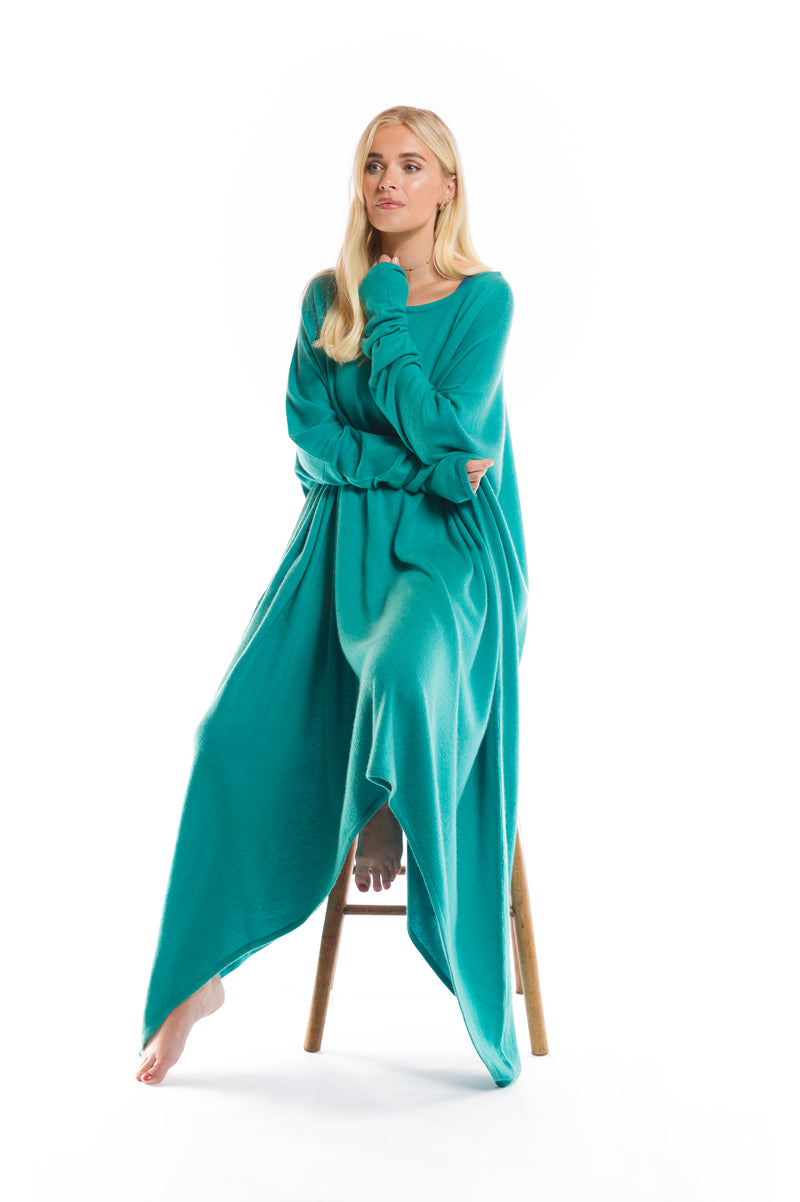 100% CASHMERE SLOUCHY JUMPER AQUA