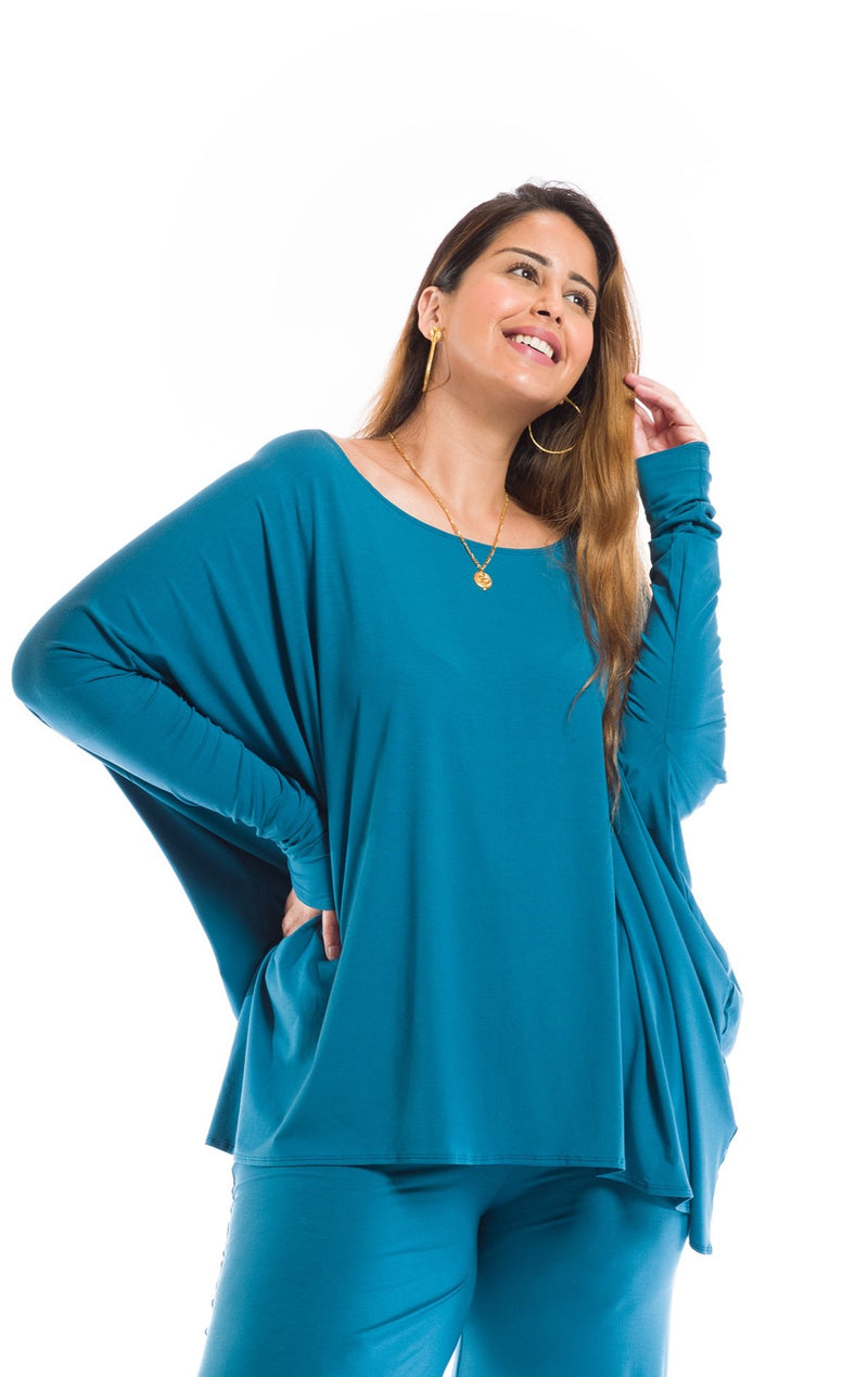 BAMBOO BAGGY BOX TOP TEAL