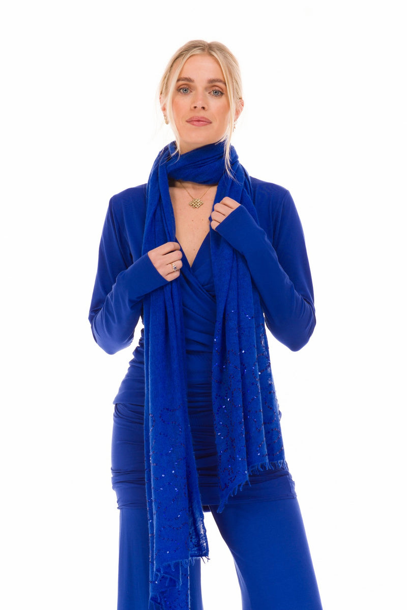 100% CASHMERE FELTED SCARF WITH SEQUINS ROYAL BLUE