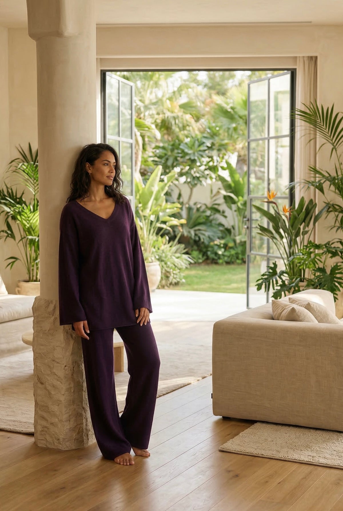 100% CASHMERE LOUNGE PANTS AUBERGINE