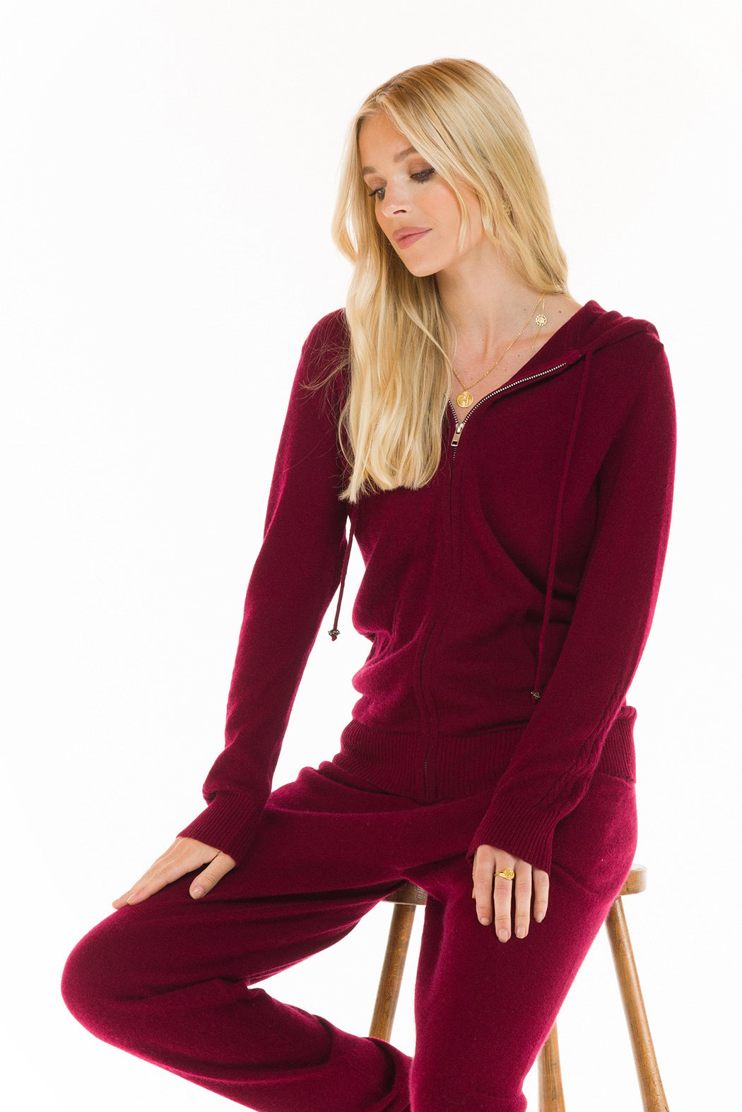 100% CASHMERE TRACKSUIT PANTS BURGUNDY