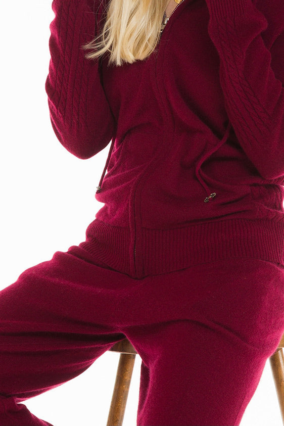 100% CASHMERE TRACKSUIT PANTS BURGUNDY