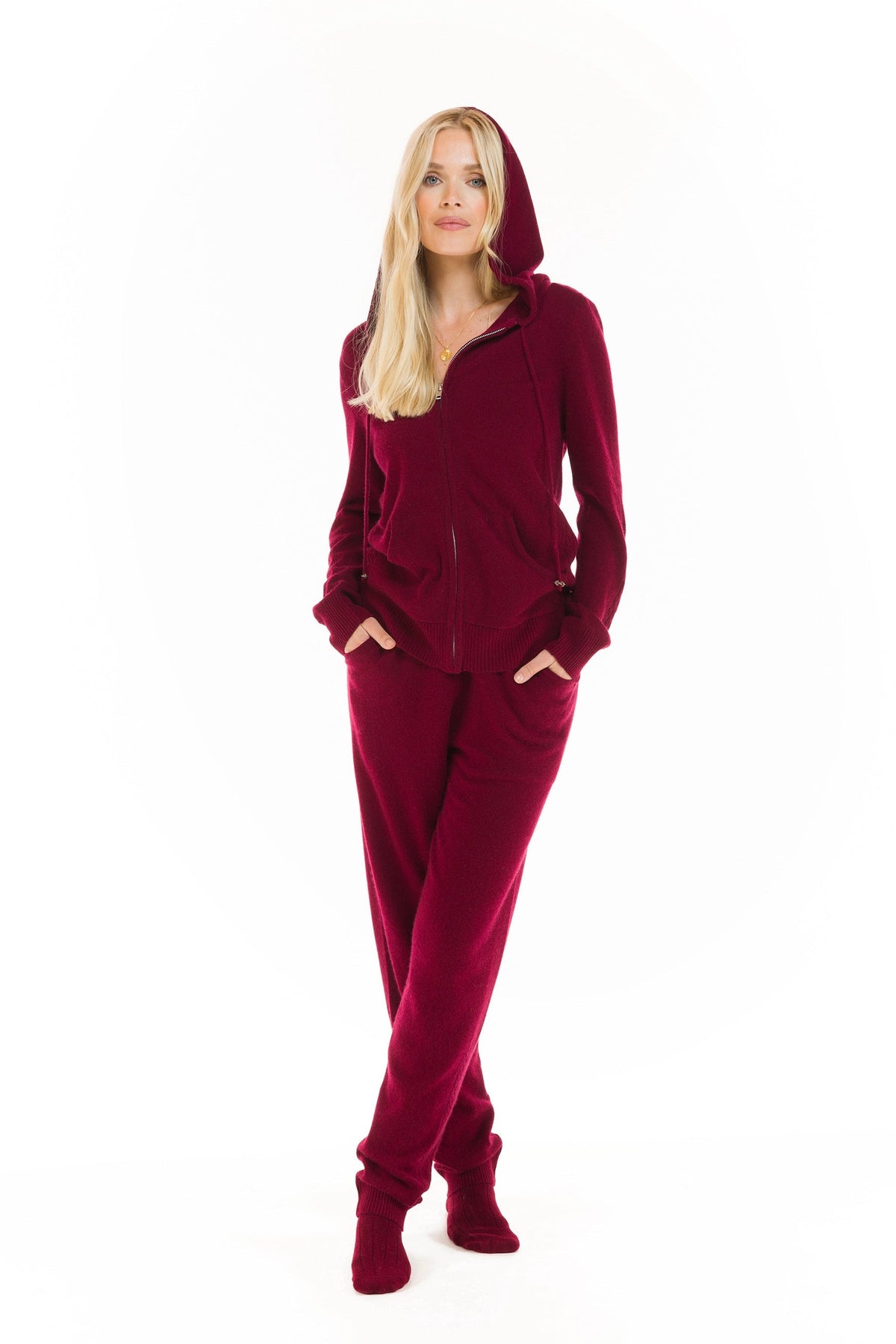 100% CASHMERE TRACKSUIT PANTS BURGUNDY