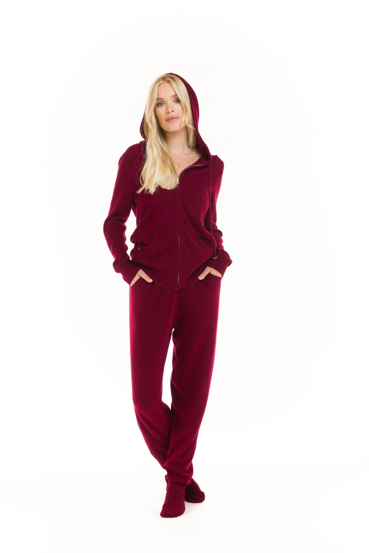 100% CASHMERE TRACKSUIT PANTS BURGUNDY