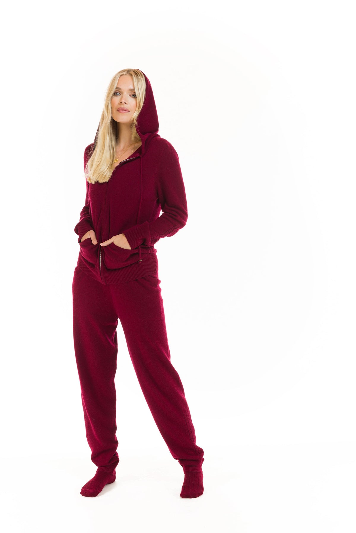 100% CASHMERE TRACKSUIT PANTS BURGUNDY