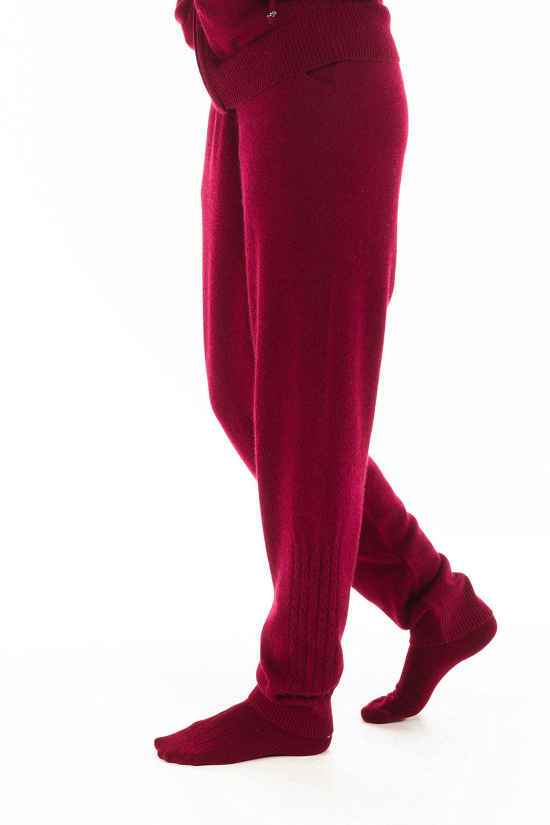100% CASHMERE TRACKSUIT PANTS BURGUNDY