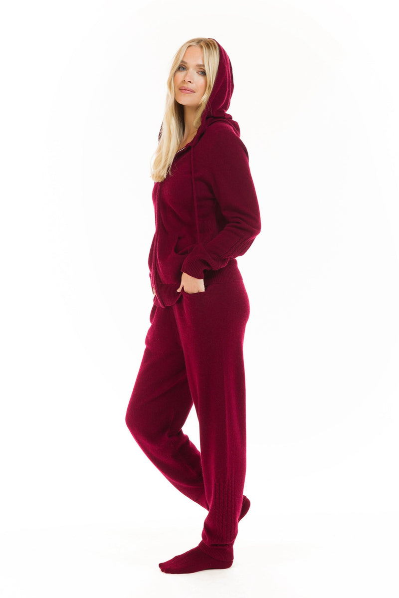 100% CASHMERE TRACKSUIT PANTS BURGUNDY